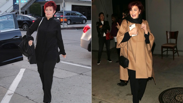 Side by side Sharon Osbourne walking in 2015 and 2017