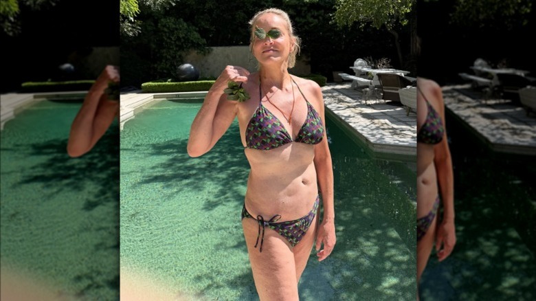 Sharon Stone posing in a bikini