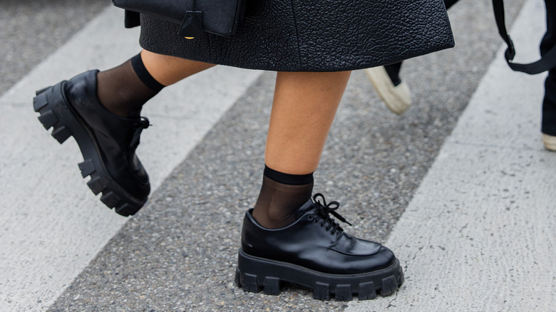sheer socks with chunky loafers