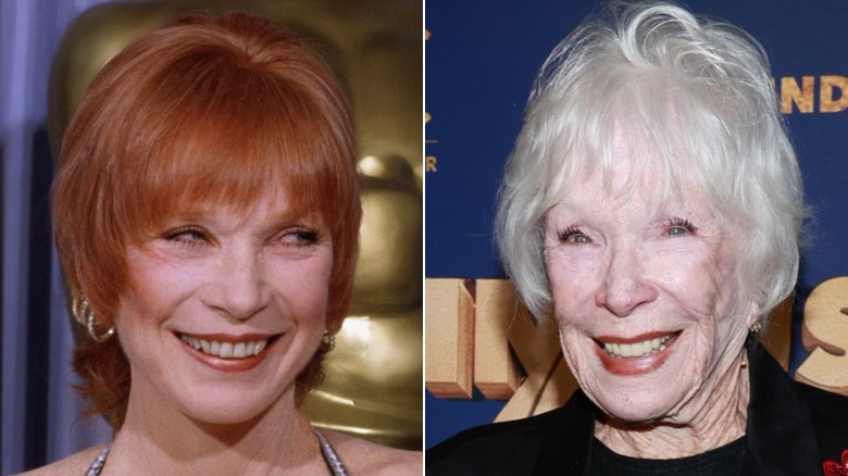 Shirley MacLaine with short red hair and with short white hair