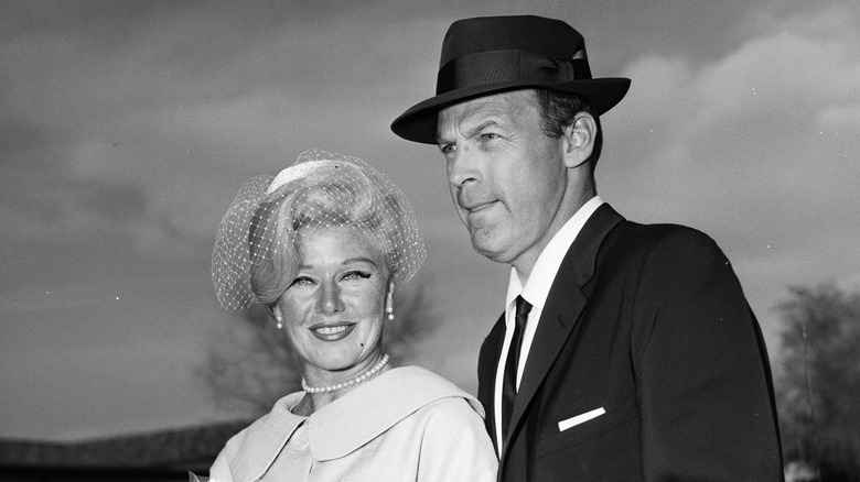 Ginger Rogers wears a short veil on her 1961 wedding day