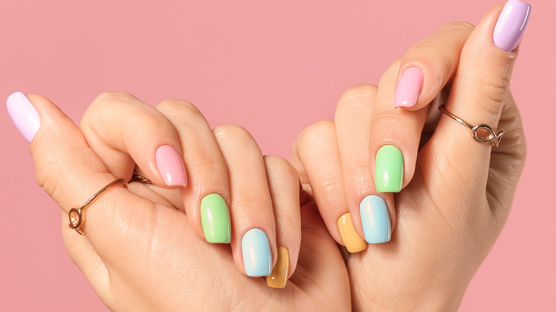 freshly manicured colorful nails 