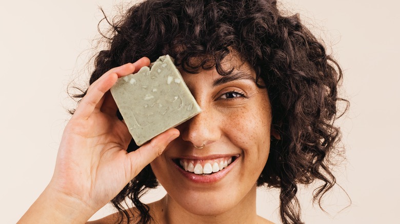 Woman with bar soap