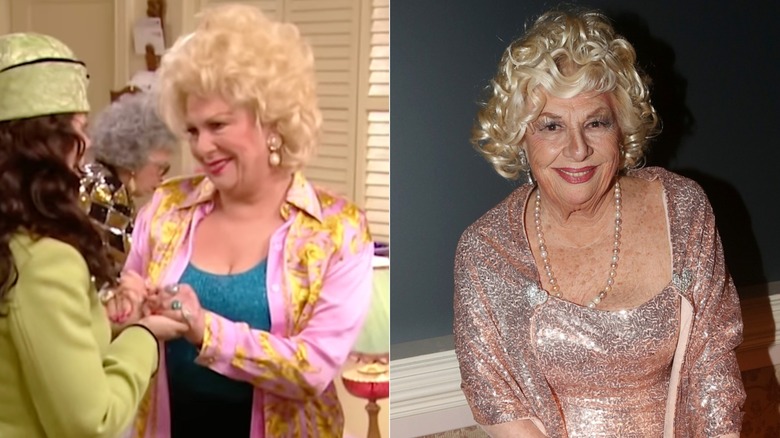 Split image of Renée Taylor on The Nanny and posing backstage at "My Life On A Diet" at the Theatre at St Clement's Church on September 9, 2018.