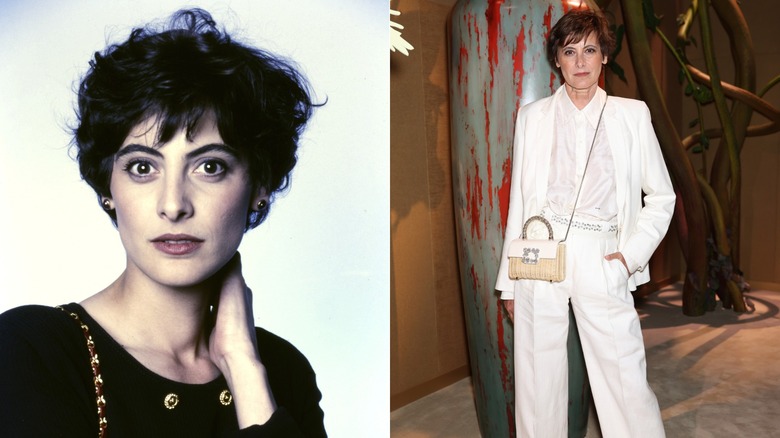 A young Inès de la Fressange with a black pixie cut / An older Inès de la Fressange with an auburn pixie cut