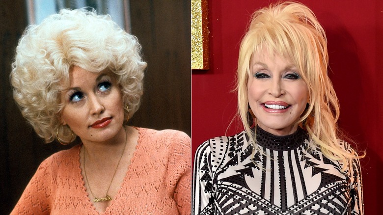 Dolly Parton in "9 to 5" and in 2018