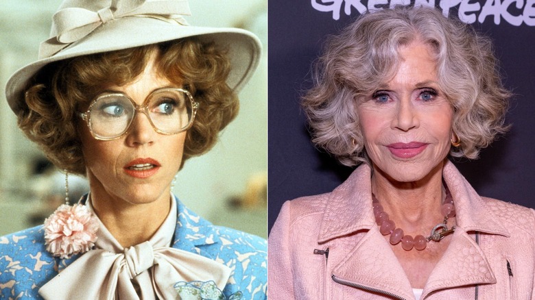 Jane Fonda in "9 to 5" and on the red carpet in 2026
