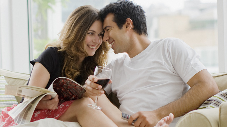 couple talking on couch