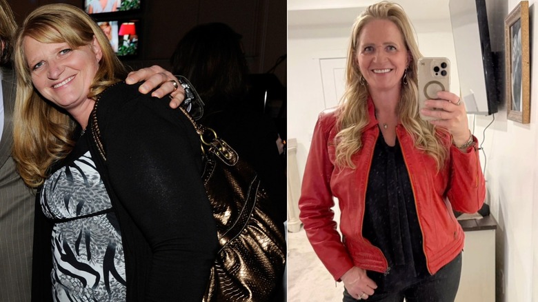 Side by side photos of Christine Brown showing her weight-loss transformation