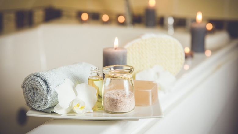 spa day provisions on bathtub