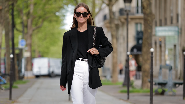 woman wearing black blazer, pants