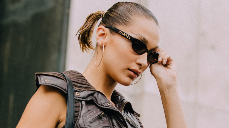 Bella Hadid black Chanel sunglasses