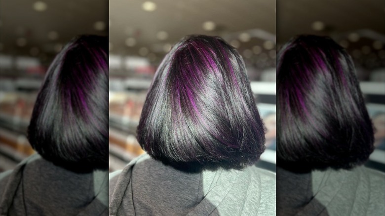 Ashy brown hair and purple highlights
