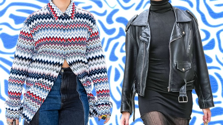 Women wearing chevron and leather jackets