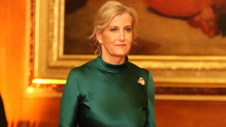 Sophie, Duchess of Edinburgh walking in a green dress