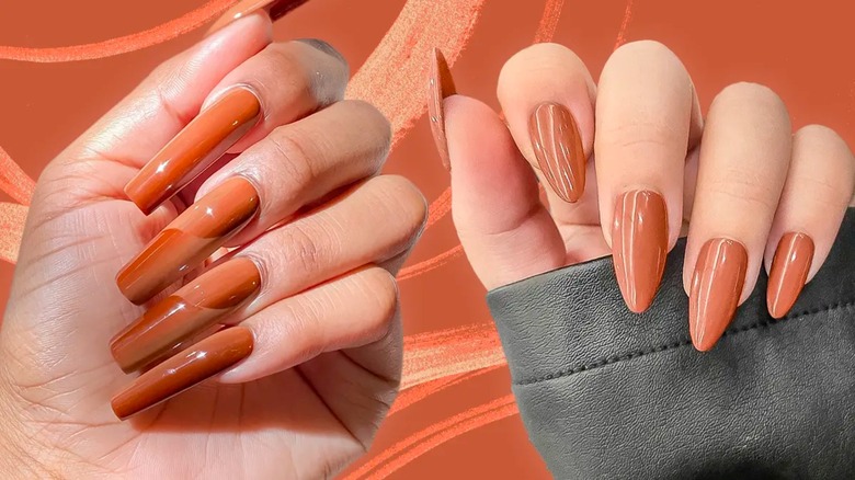 two sets of orange-brown manicures