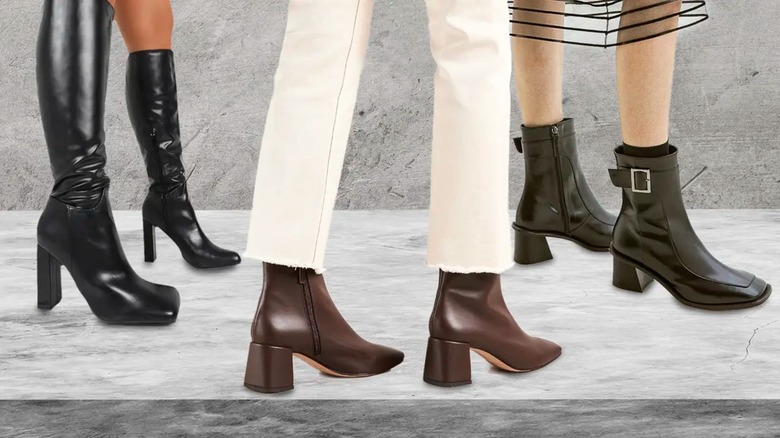three pairs of legs wearing square-toed boots
