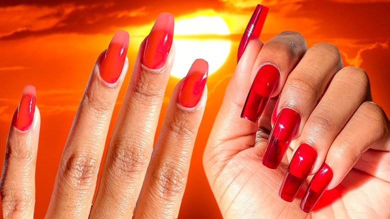 Strawberry Jello nails, red background
