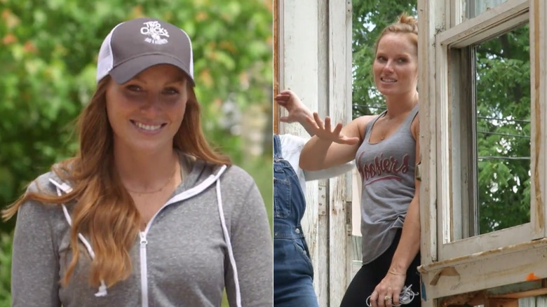 A split image of Mina Starsiak Hawk in a jacket and a tank top