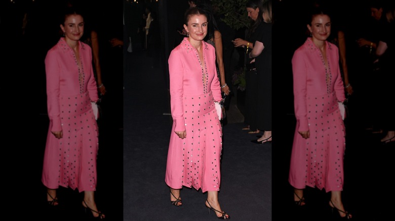 Chloe Malle in a pink dress with her hair pulled back
