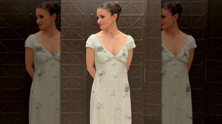 Chloe Malle poses in a crystal-covered gown.