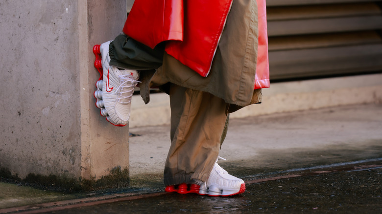 White and red platform sneakers