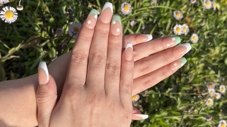 Pastel floral French tips manicure