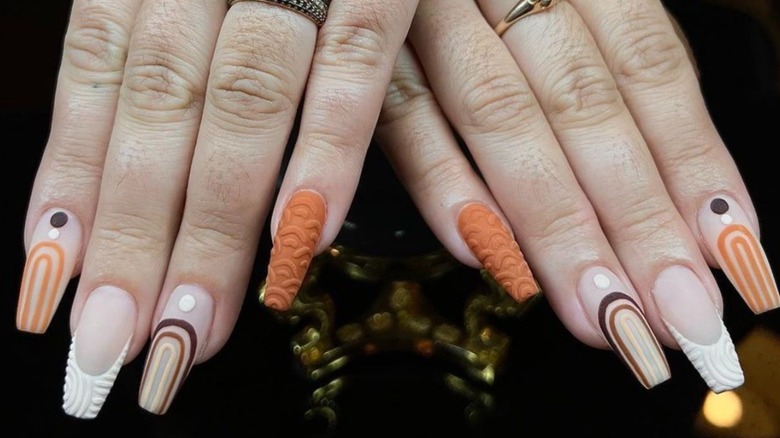 Orange and brown sweater nails