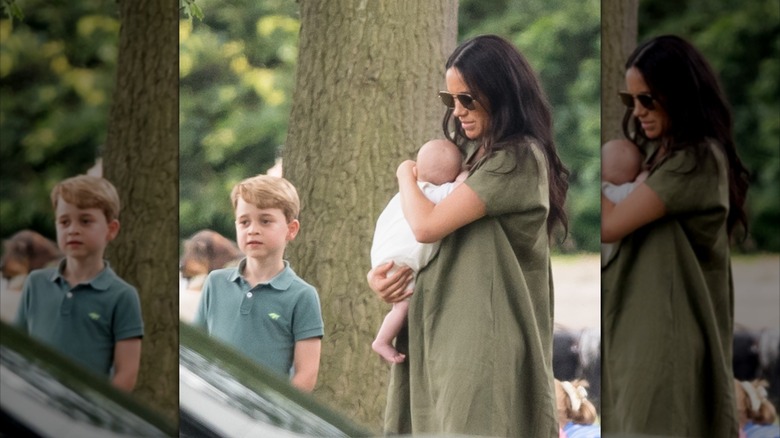 Meghan Markle holds Prince Archie while wearing sunglasses