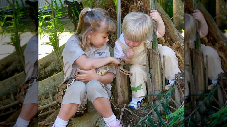 Bindi Irwin shows brother Robert a cool snake