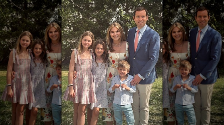 Mila, Poppy, and Hal Hager pose with their parents, Jenna Bush Hager, and Henry Hager on Easter.
