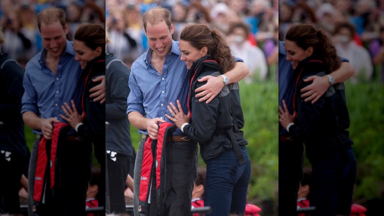Prince William and Kate Middleton hug after a dragon boat race on their 2011 Canada tour
