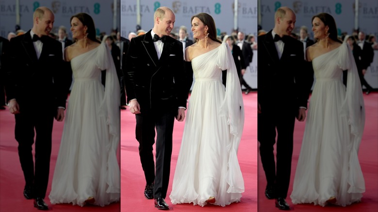 Prince William and Kate Middleton hold handa t the 2023 BAFTA Awards