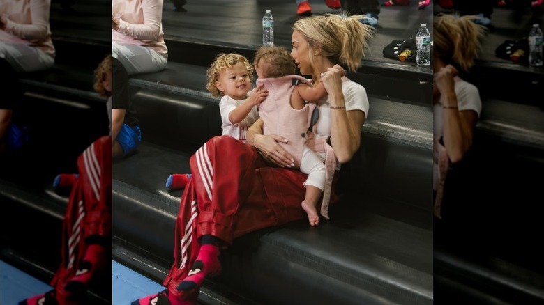 Brittany Mahomes with her two youngest at Bronze's birthday party