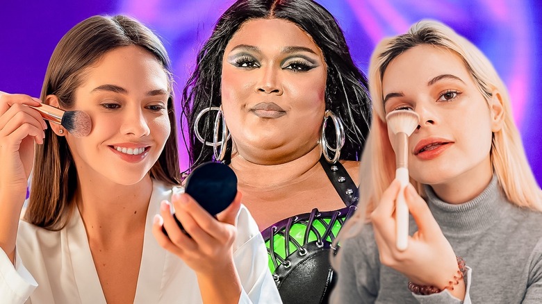 Composite Lizzo and women applying makeup