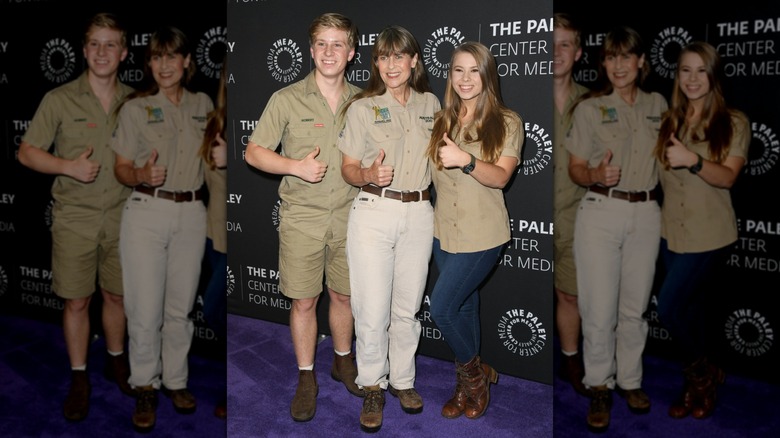 Terri Irwin and kids at family event, all wearing khaki
