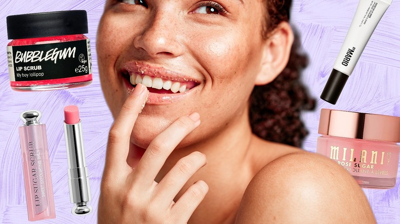 Woman applying lip scrub