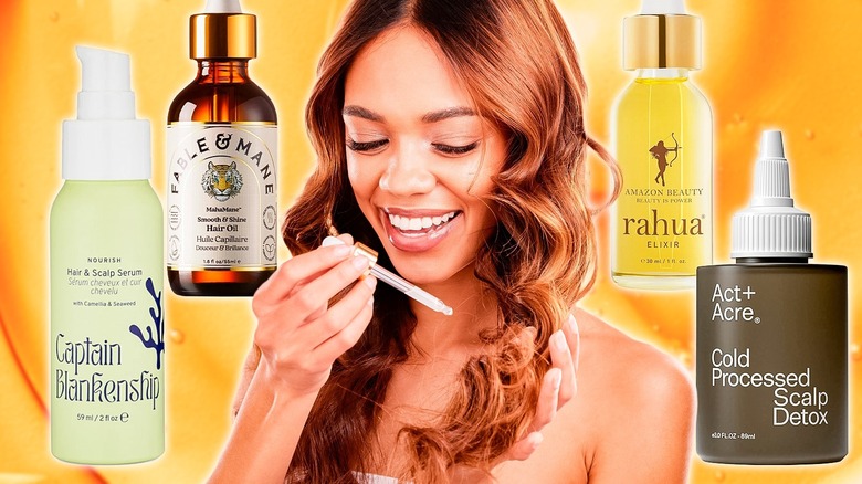 Model depicted with various scalp oils