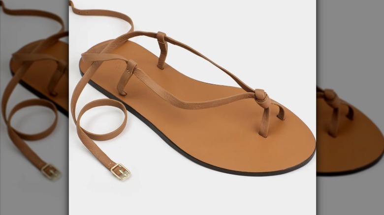 The Kate Leather Knot Sandal in tan from Manebi