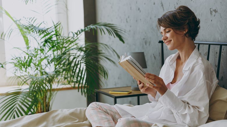 Cozy bedtime scene with book