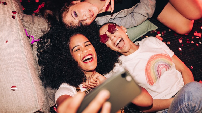 Three women at a party