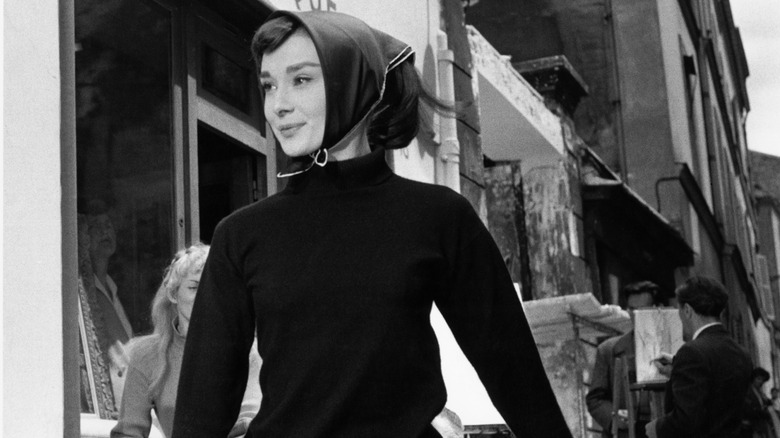 Belgian-born Actress Audrey Hepburn (1929 - 1993) on the set of 'Funny Face', Paris, 1956.
