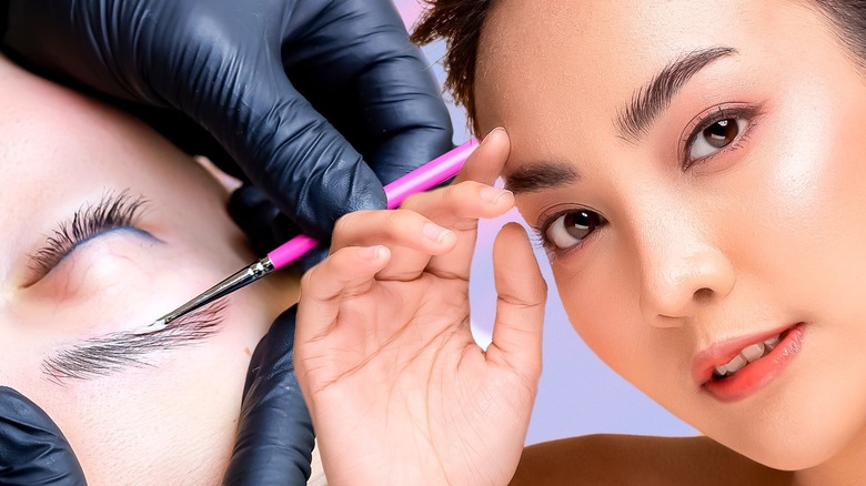 Woman getting eyebrow extensions 