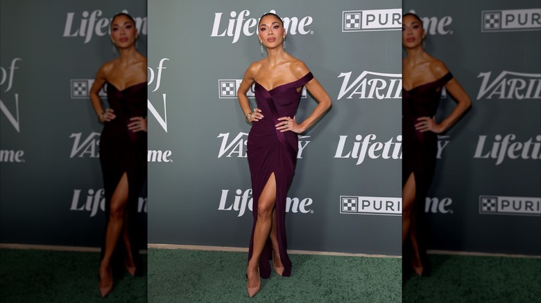 Nicole Scherzinger in a plum dress