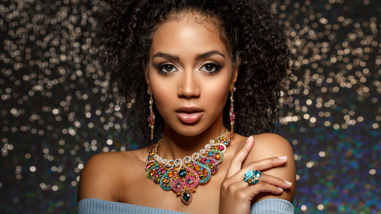 Woman wearing colorful jewelry