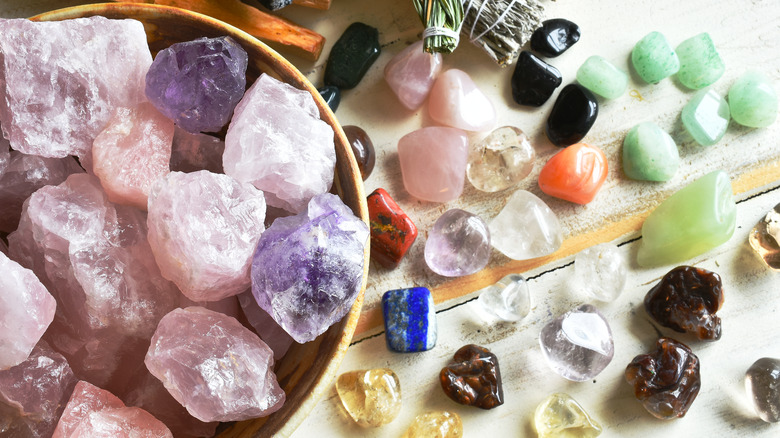 bowl of crystals on table