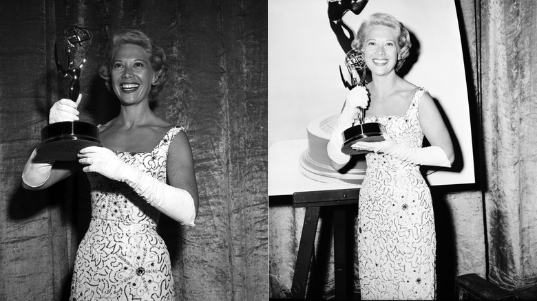Dinah Shore holds an Emmy the 10th annual Emmy Awards in Los Angeles in April 1958