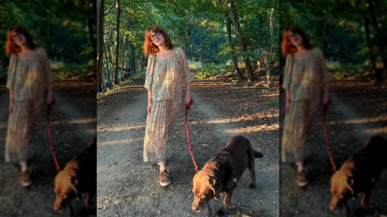 Molly Ringwald walking her dog in September 2025
