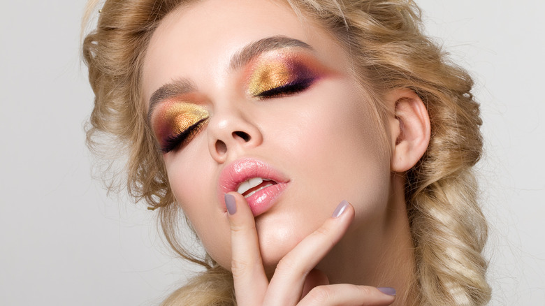 Woman wearing shimmery eyeshadow