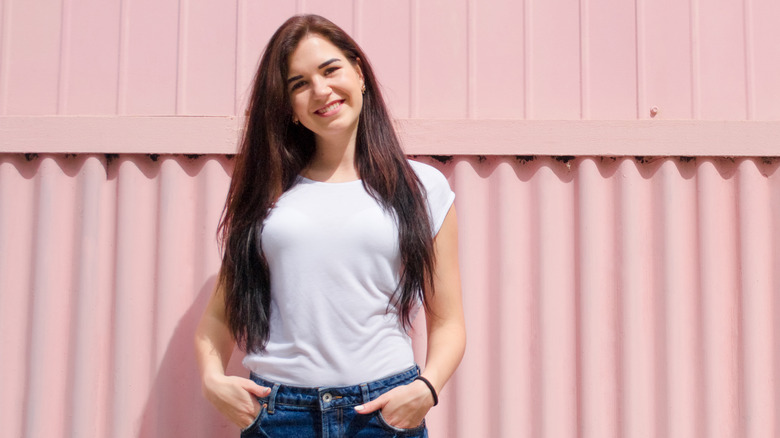 Woman with tucked in shirt